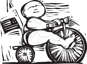 Royalty Free Clipart Image of a Fat Baby Riding a Tricycle 