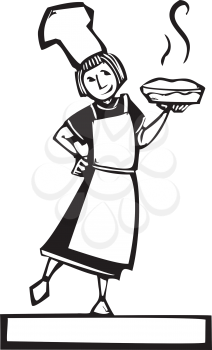 Royalty Free Clipart Image of a Woman Holding a Pie