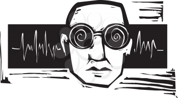 Royalty Free Clipart Image of a Man Wearing Spiral Glasses