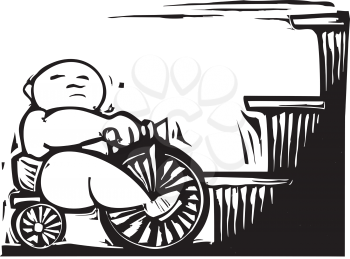 Royalty Free Clipart Image of a Fat Baby Riding a Tricycle 