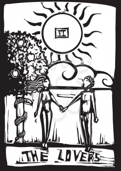 Royalty Free Clipart Image of a Lovers Tarot Card