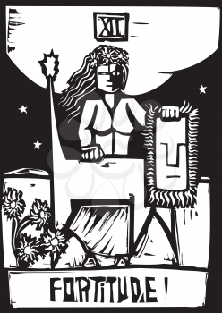 Royalty Free Clipart Image of a Tarot Card for Fortitude 