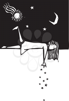 Royalty Free Clipart Image of a Girl Dropping Stars