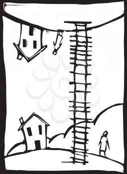 Royalty Free Clipart Image of a Staircase Connecting Two Worlds