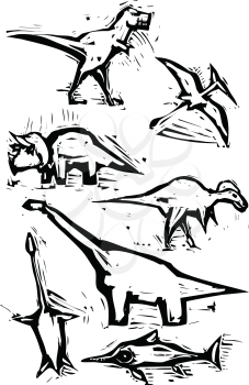 Royalty Free Clipart Image of Dinosaurs