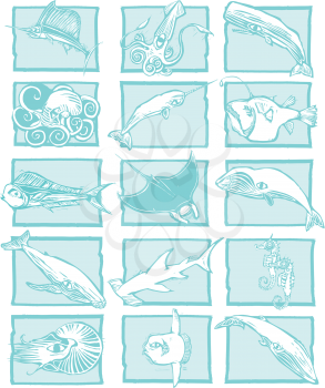 Royalty Free Clipart Image of a Group of Underwater Animals
