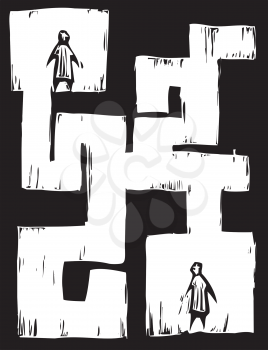 Royalty Free Clipart Image of People in a Maze 