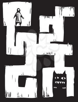 Royalty Free Clipart Image of a Monster in a Maze