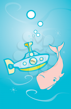 Royalty Free Clipart Image of a Submarine and Whale