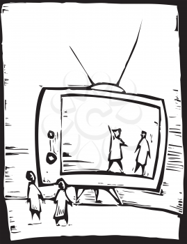 Royalty Free Clipart Image of People Watching Television