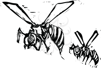 Royalty Free Clipart Image of Two Wasps