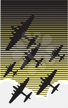 Royalty Free Clipart Image of a Fleet of Bomber Planes
