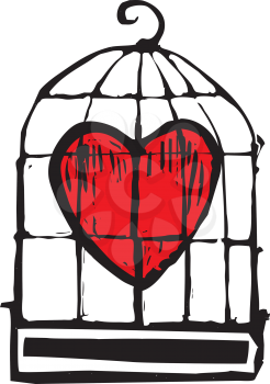 Royalty Free Clipart Image of a Heart in a Birdcage 