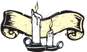 Royalty Free Clipart Image of Candles With a Scroll Banner