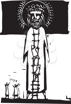 Royalty Free Clipart Image of People Climbing Jesus