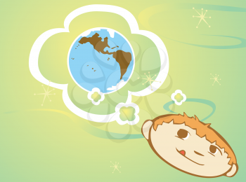 Royalty Free Clipart Image of a Boy Thinking of Earth
