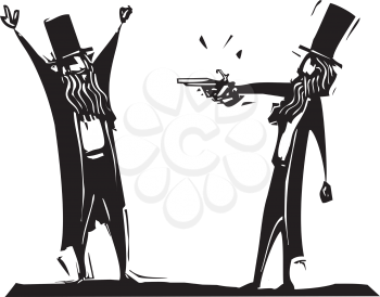 Royalty Free Clipart Image of Two Men in a Duel
