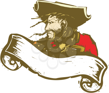 Royalty Free Clipart Image of Blackbeard the Pirate With a Banner