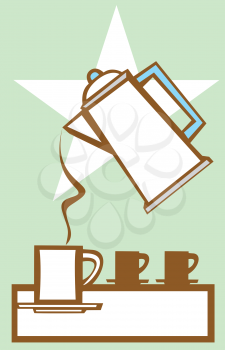Royalty Free Clipart Image of a Pot of Coffee and Cups