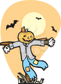 Royalty Free Clipart Image of a Scarecrow With Bats