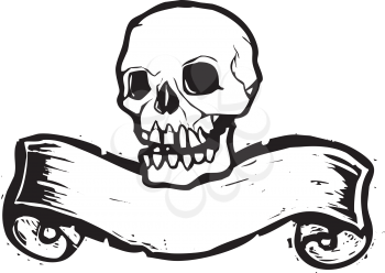 Royalty Free Clipart Image of a Skull With a Scroll 