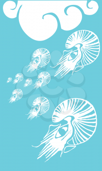 Royalty Free Clipart Image of Nautilus in Blue Water