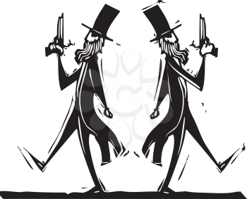 Royalty Free Clipart Image of Two Men in a Duel