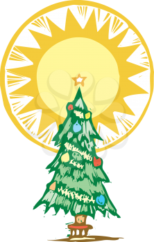 Royalty Free Clipart Image of a Christmas Tree With a Halo