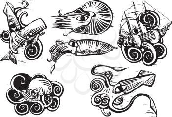 Royalty Free Clipart Image of a Group of Sea Animals
