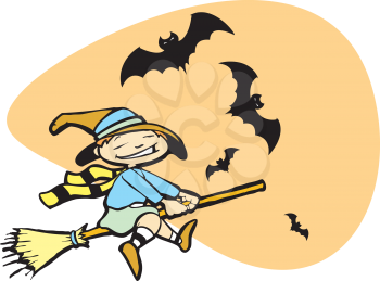 Royalty Free Clipart Image of a Witch Flying