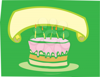 Royalty Free Clipart Image of a Birthday Cake With Banner