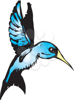 Royalty Free Clipart Image of a Blue Hummingbird