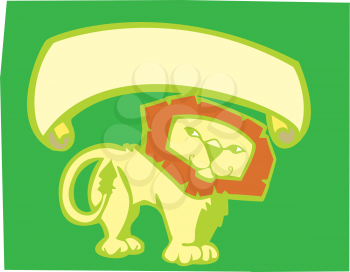 Royalty Free Clipart Image of a Lion With a Banner