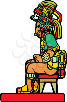Royalty Free Clipart Image of a Mayan Lord Sitting on a Stool