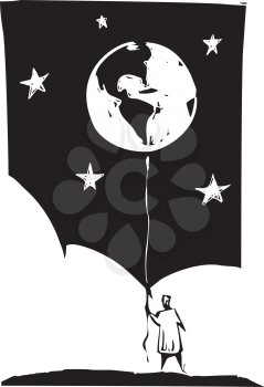 Royalty Free Clipart Image of a Person Holding a Globe Balloon