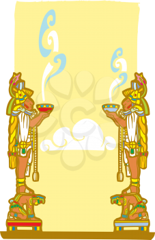 Royalty Free Clipart Image of Mayans Holding Bowls of Smoke