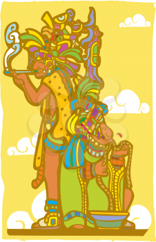 Royalty Free Clipart Image of Two Mayan Priests