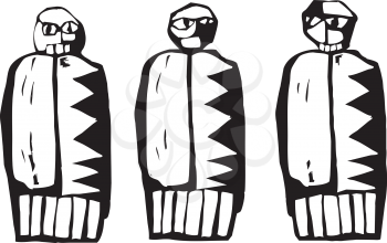 Royalty Free Clipart Image of Three Native Style Dolls 