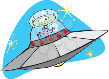 Royalty Free Clipart Image of an Alien in a Spaceship