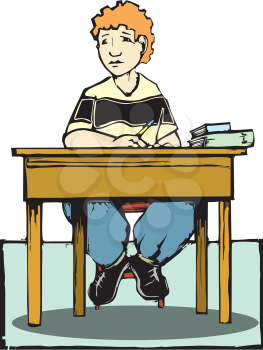 Royalty Free Clipart Image of a Boy Sitting at a Desk