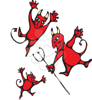 Royalty Free Clipart Image of Three Devils 