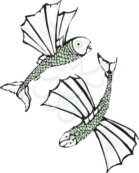 Royalty Free Clipart Image of Two Flying Fish