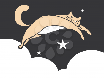 Royalty Free Clipart Image of a Cat Leaping in the Sky