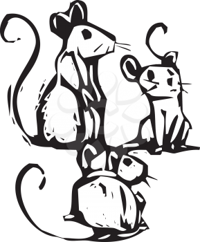 Royalty Free Clipart Image of Three Mice