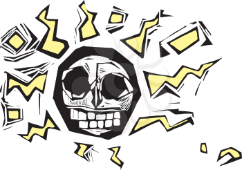 Royalty Free Clipart Image of a Skull Surrounded by Lightning Bolts