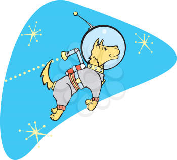 Royalty Free Clipart Image of a Dog Wearing a Jet Pack in Space