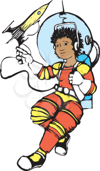 Royalty Free Clipart Image of a Girl Astronaut 
