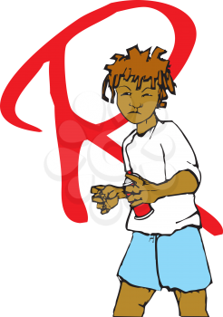 Royalty Free Clipart Image of a Youth Holding a Spray Paint Can