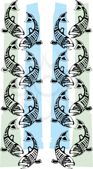 Royalty Free Clipart Image of a Helix of Fish in Northwest Coast Native American Style