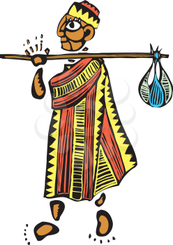 Royalty Free Clipart Image of a Man Carrying a Stick